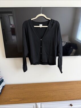 a new day Black V-Neck Button-Front Cardigan